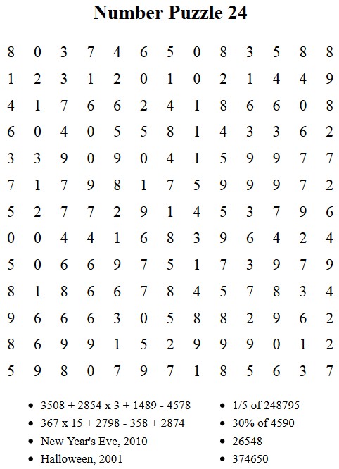 Number Search Puzzle 24