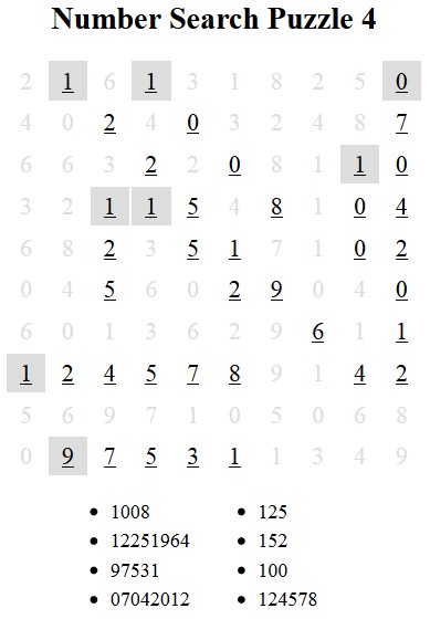 Number Search 4 Answers